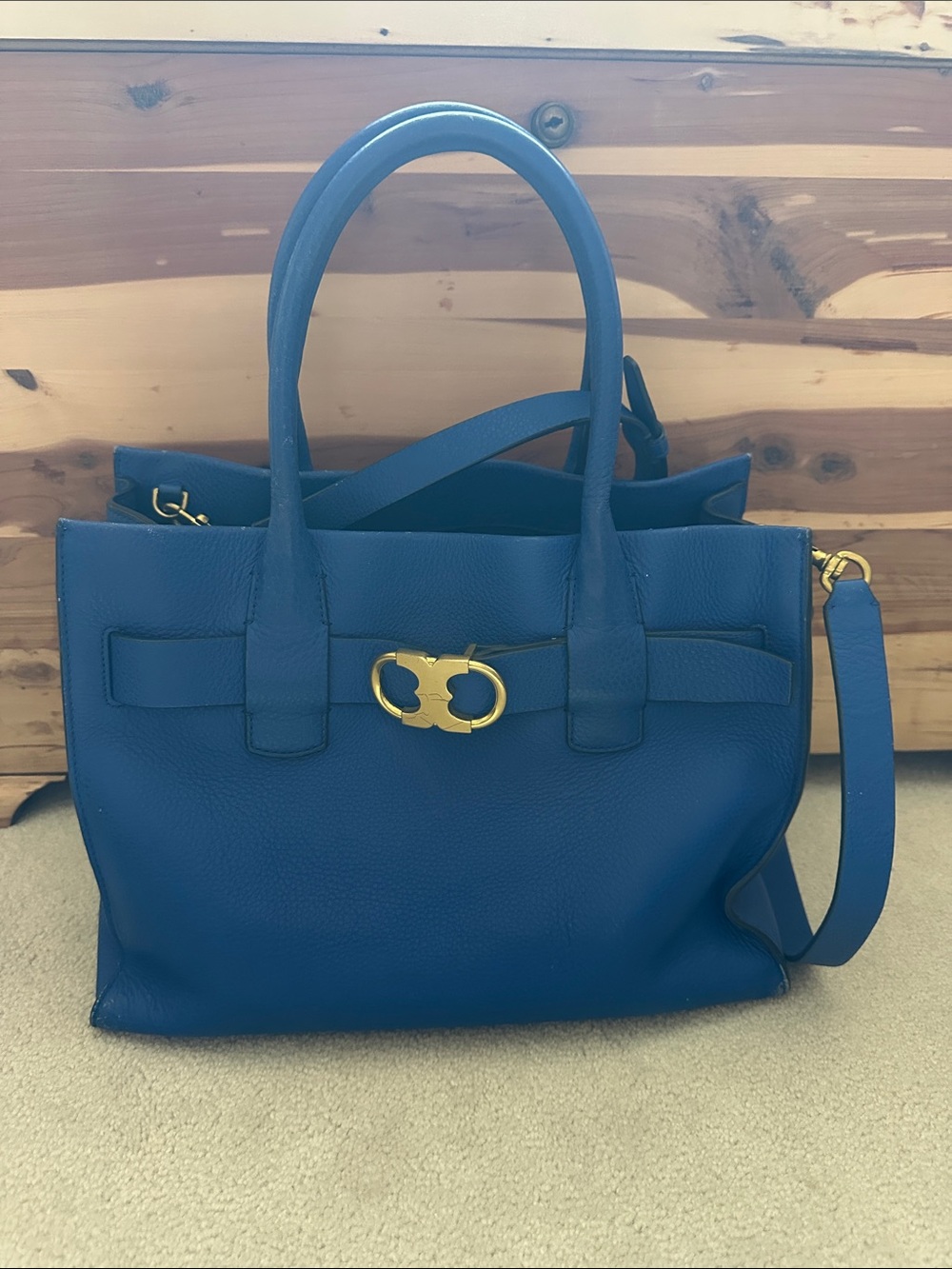 Tory Burch Blue Leather Tote with Gold Accent - Women Bags